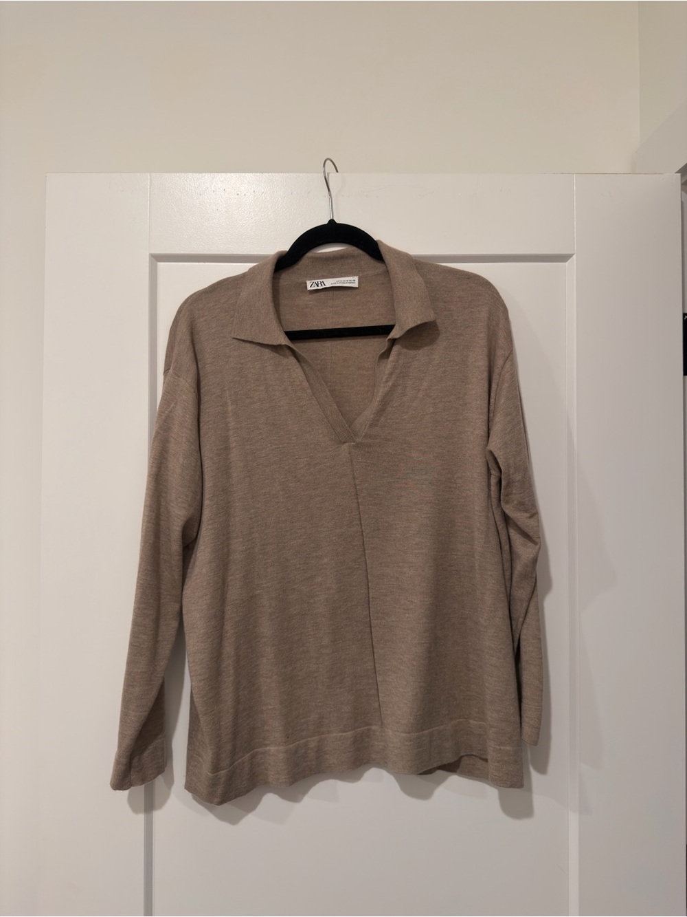 Zara Taupe Collared Knit Top